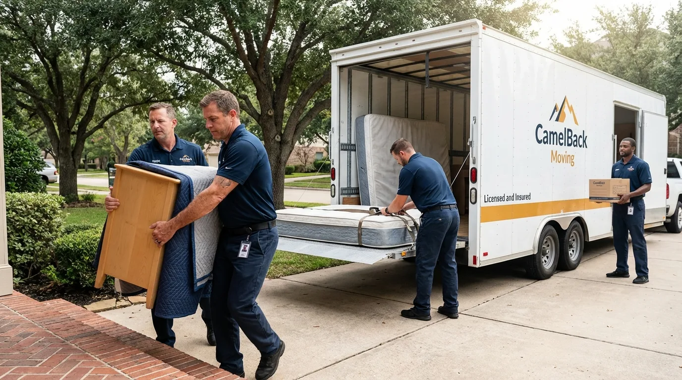 Crew loading residential truck for cross-state move from Ticonderoga, NY
