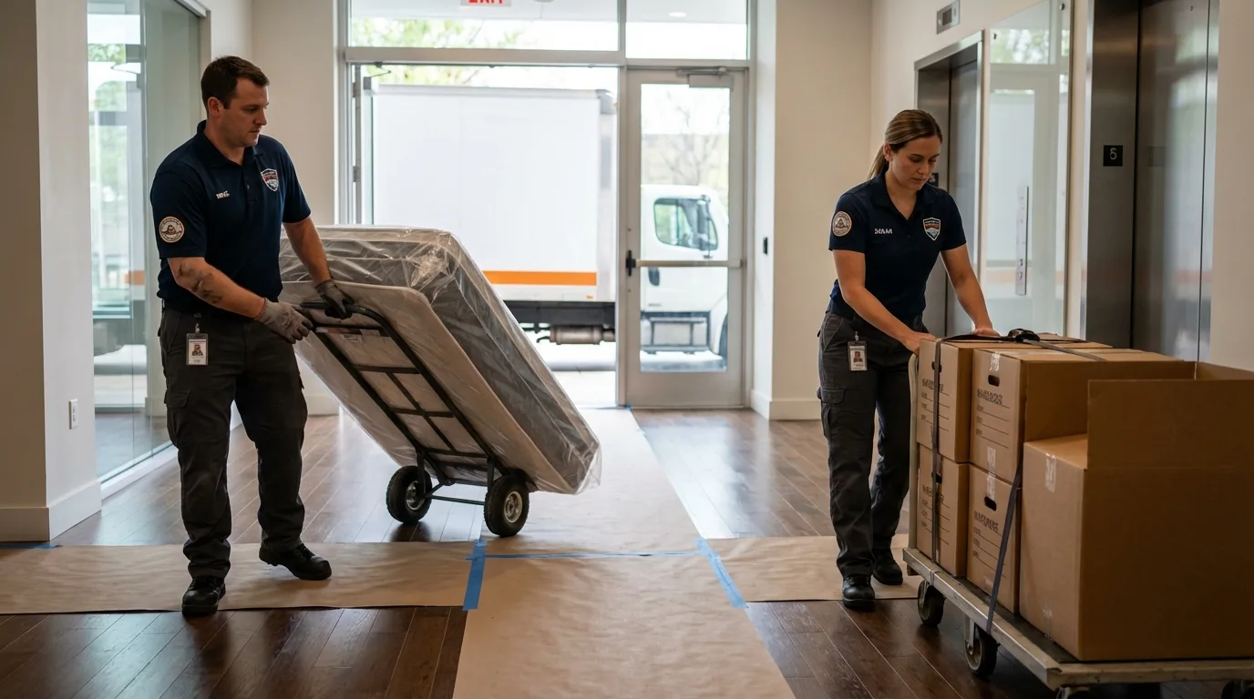 Professional apartment movers loading elevator in Ticonderoga, NY